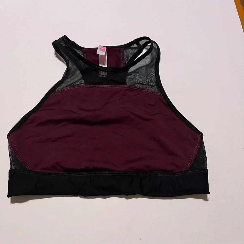 PINK Victorias Secret PINK Crop Haut Court Sports Bra Maroon Black Womens Size S